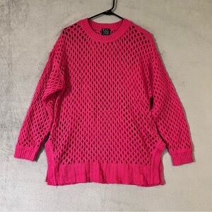 FCT with Love Open Knit Sweater Hot Pink Pullover Womens Sz L Spring Summer